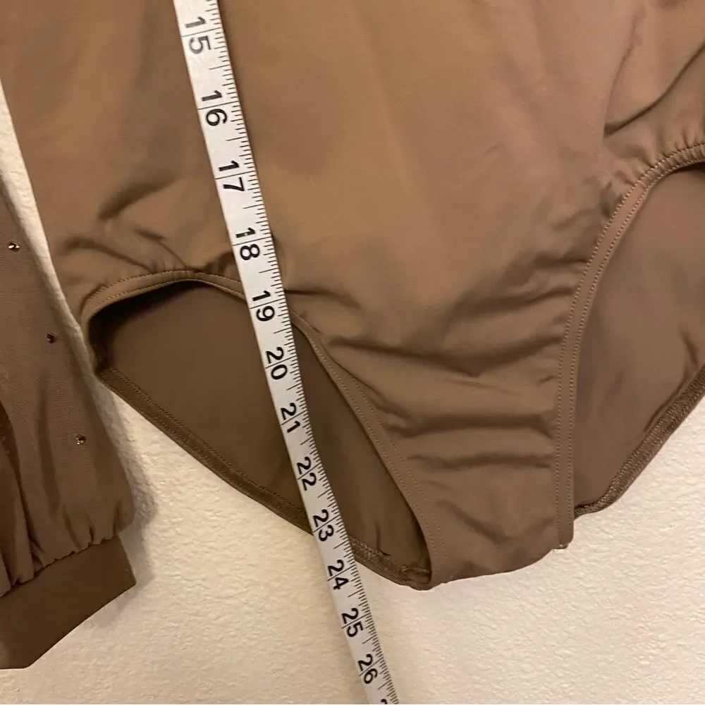 Weissman Balera Dance costume brown poet Long Sleeve Bow Tie Leotard MT11449 LC